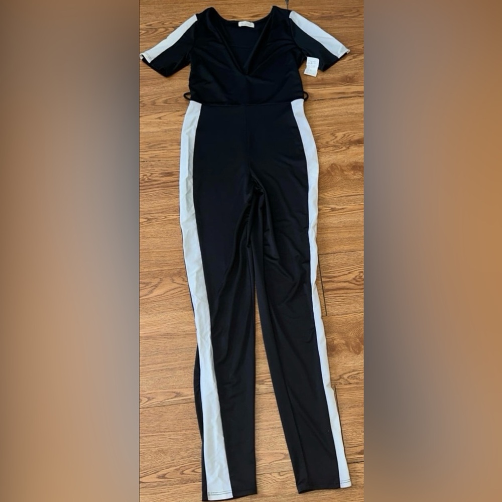 Side Stripe Jumpsuit Black and White